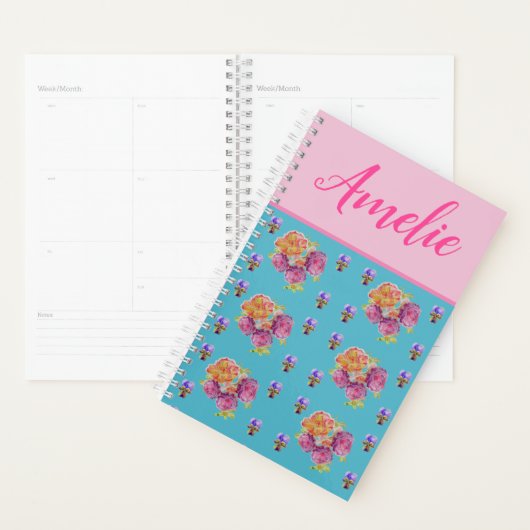 Red Pink Rose Shabby Chic Blauwgroen Aqua Floral F Planner (Display)