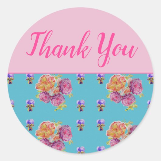 Red Pink Rose Shabby Chic Blauwgroen Aqua Floral F Ronde Sticker (Voorkant)