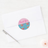 Red Pink Rose Shabby Chic Blauwgroen Aqua Floral F Ronde Sticker (Envelop)