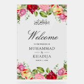 Red Pink Roses Floral Muslim Wedding Welcome Acryl Bord (Voorkant)