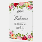Red Pink Roses Floral Muslim Wedding Welcome Acryl Bord (Hoek)