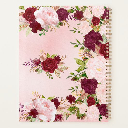 Red & Pink Roses with Gold Name Frame Personalized Planner (Achterkant)