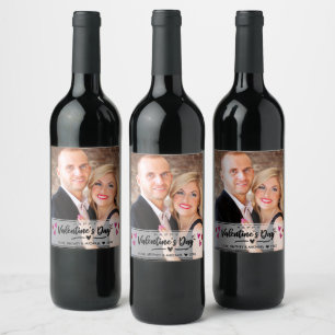 Red Pink Scribged Hearts Valentijnsdag Foto Wijn Etiket