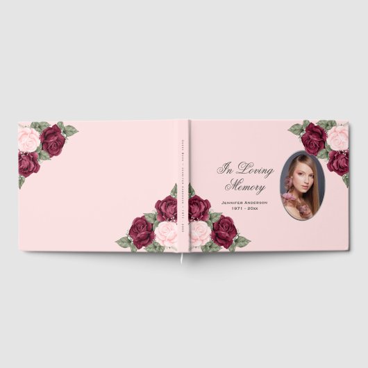 Red Pink Silver Floral Foto Memorial Gastenboek (Volledig)