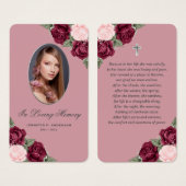 Red Pink Silver Floral Funeral Prayer Kaart (Voorkant /achterkant)