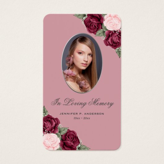 Red Pink Silver Floral Funeral Prayer Kaart (Voorkant)