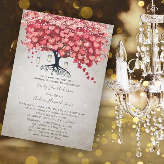 Red Pink Silver Woodsy Heart Leaf Vrijgezellenfees Kaart