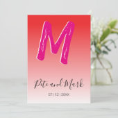 Red Pink Simple Monogram New Epic Weddenschap Kaart (Staand voorkant)