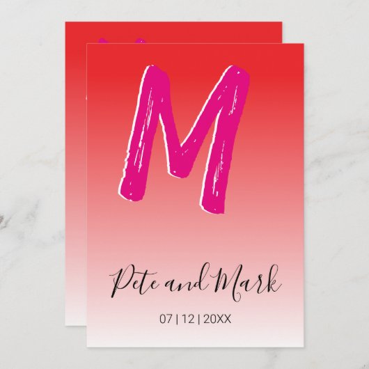 Red Pink Simple Monogram New Epic Weddenschap Kaart (Voorkant / Achterkant)
