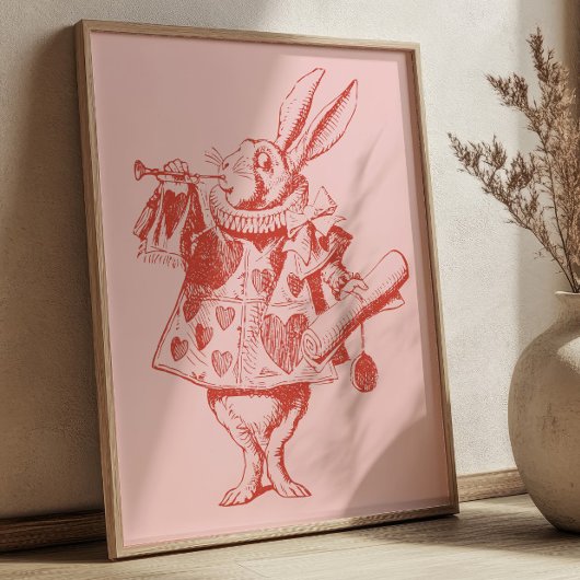 Red& Pink Storybook Vintage Rabbit Illustration Poster