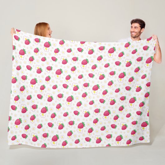 Red Pink Strawberry Pattern Cute Flowers Fleece Deken (In situ)