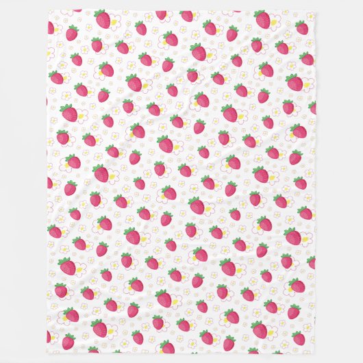 Red Pink Strawberry Pattern Cute Flowers Fleece Deken (Voorkant)