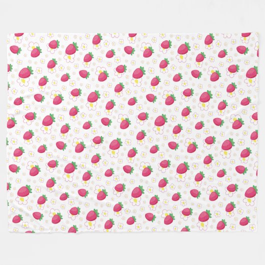 Red Pink Strawberry Pattern Cute Flowers Fleece Deken (Voorkant (Horizontaal))