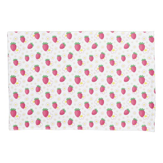 Red Pink Strawberry Pattern Cute Flowers Kussensloop (Voorkant)
