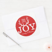 Red Pink Stripe Deer Antlers Joy Holiday Kerstmis Vierkante Sticker (Envelop)