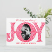 Red & Pink Stripe Holiday JOY Photo Christmas Card Kaart (Staand voorkant)