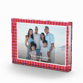 Red pink striped frame custom text  fotoblokken (Rechts)
