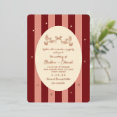 Red Pink Striped Gold Star Wedding  Folie Uitnodiging (Staand Voorkant)