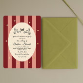 Red Pink Striped Gold Star Wedding  Folie Uitnodiging