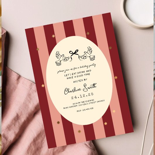 Red Pink Striped Gold Star Wedding Kaart