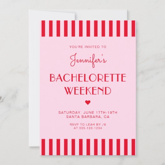 Red & Pink Stripes Bachelorette Weekendprogramma Kaart (Voorkant)