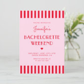 Red & Pink Stripes Bachelorette Weekendprogramma Kaart (Staand voorkant)