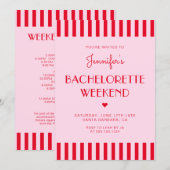 Red & Pink Stripes Bachelorette Weekendprogramma Kaart (Voorkant / Achterkant)