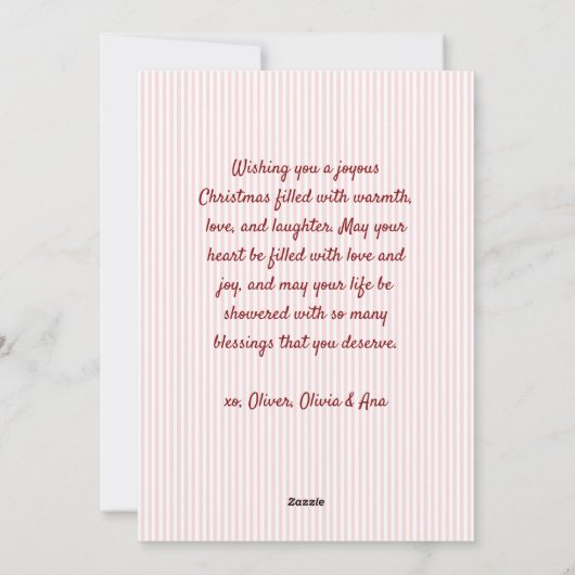 Red Pink Stripes & Bow Frame Christmas Photo Feestdagenkaart (Achterkant)