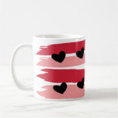 Red Pink Stripes Pattern Black Hearts Koffiemok (Links)