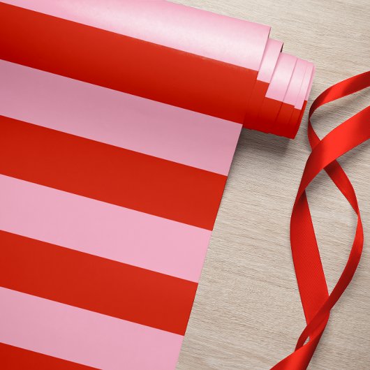 Red Pink Stripes Retro Cadeaupapier