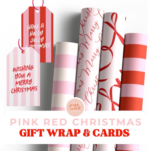 Red Pink Stripes Retro Cadeaupapier