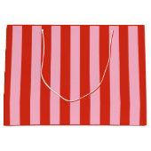 Red Pink Stripes Retro Groot Cadeauzakje (Voorkant)
