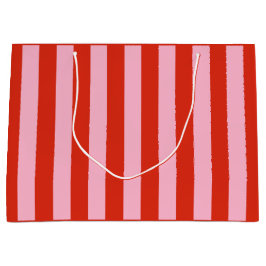 Red Pink Stripes Retro Groot Cadeauzakje