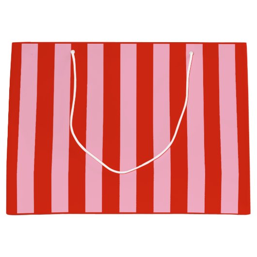 Red Pink Stripes Retro Groot Cadeauzakje (Voorkant)