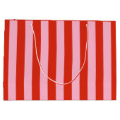Red Pink Stripes Retro Groot Cadeauzakje (Achterkant)