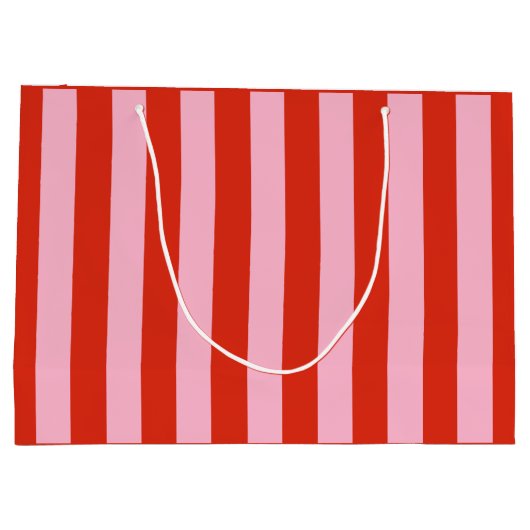 Red Pink Stripes Retro Groot Cadeauzakje (Achterkant)