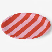 Red Pink Stripes Retro Papieren Bordje (Gekanteld)