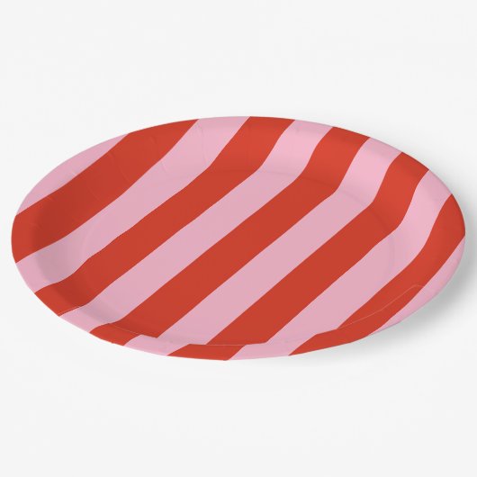 Red Pink Stripes Retro Papieren Bordje (Gekanteld)