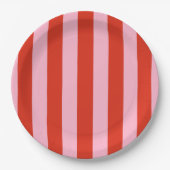 Red Pink Stripes Retro Papieren Bordje (Voorkant)