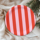 Red Pink Stripes Retro Papieren Bordje<br><div class="desc">Rode Roze Dikke Strepen Vetgedrukte Retro Party Borden</div>