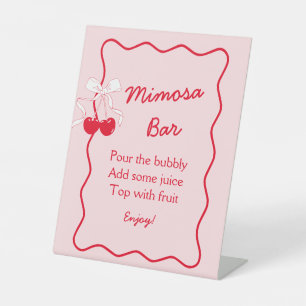 Red Pink Wavy Cherry Bow Vrijgezellenfeest Mimosa Reclamebord Met Voetstuk