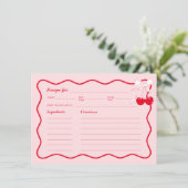 Red Pink Wavy Cherry Bow Vrijgezellenfeest Recept  Kaart (Staand voorkant)