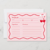 Red Pink Wavy Cherry Bow Vrijgezellenfeest Recept  Kaart (Voorkant)