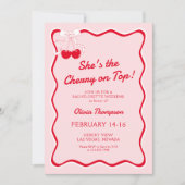 Red Pink Wavy Cherry op Top Bachelorette Party Kaart (Voorkant)