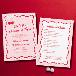 Red Pink Wavy Cherry op Top Bachelorette Party Kaart