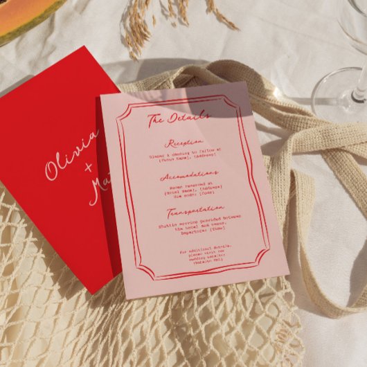 Red + Pink Wedding Details Enclosure Card Informatiekaartje