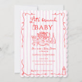 Red Pink Whimsical Doodle Let's Brunch Baby Shower Kaart (Voorkant)