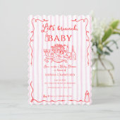 Red Pink Whimsical Doodle Let's Brunch Baby Shower Kaart (Staand voorkant)