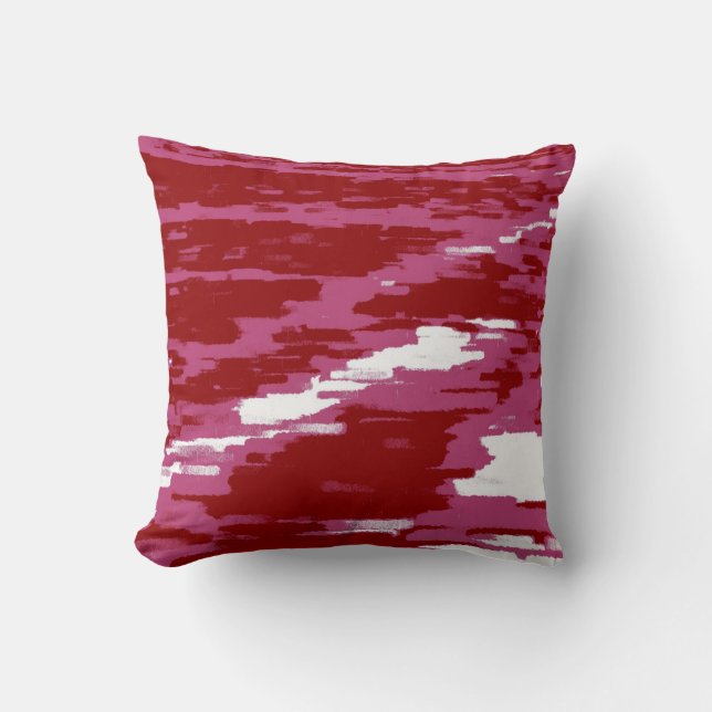 Red Pink White Abstract Wave Retro Pillow Kussen (Voorkant)