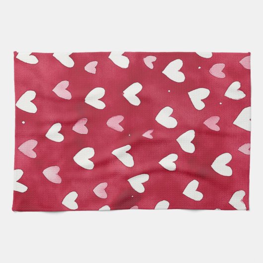 Red Pink White Hearts Theedoek (Horizontaal)